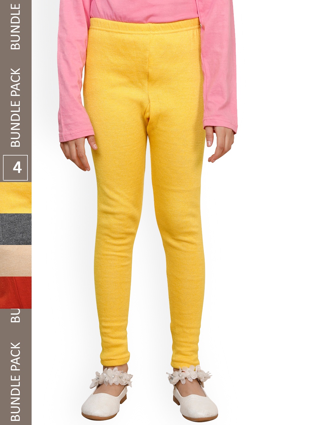 

IndiWeaves Girls Pack Of 4 Ankle-Length Super Warm Wool Leggings, Yellow