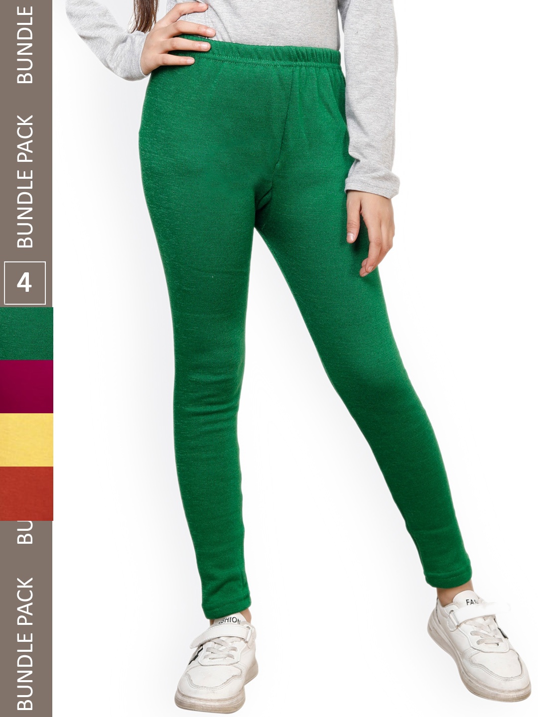 

IndiWeaves Girls Pack of 4 Ankle-Length Wool Leggings, Green