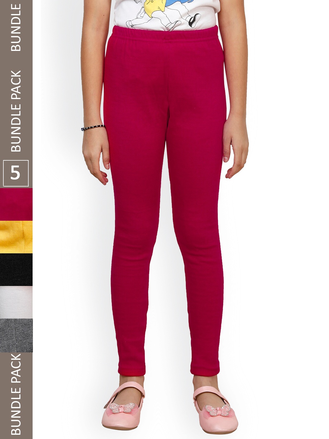 

IndiWeaves Girls Pack Of 5 Woolen Ankle-Length Leggings, Magenta