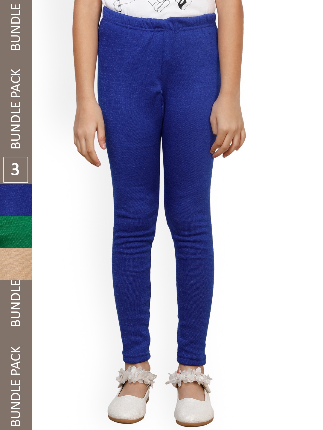 

IndiWeaves Girls Pack Of 3 Woolen Ankle Length Leggings, Blue