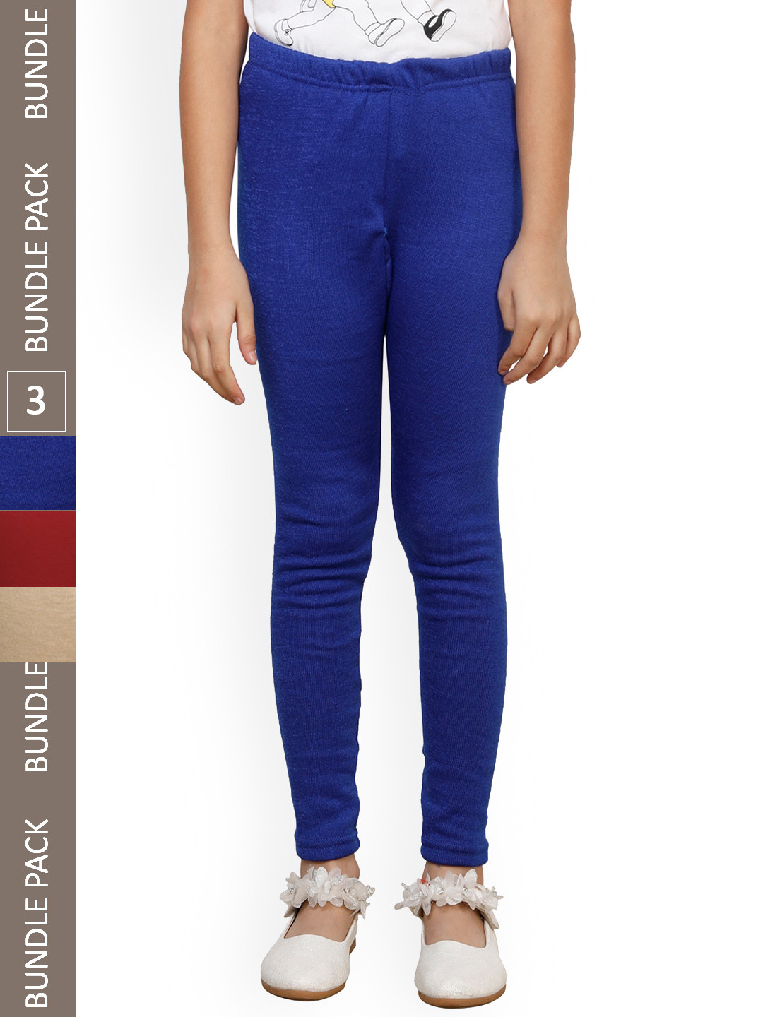 

IndiWeaves Girls Pack Of 3 Woolen Ankle Length Leggings, Blue