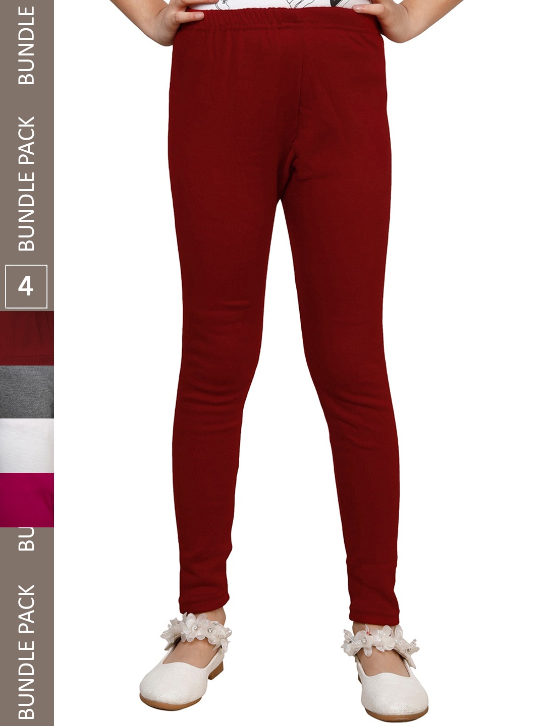 

IndiWeaves Girls Pack Of 4 Ankle-Length Wool Leggings, Maroon