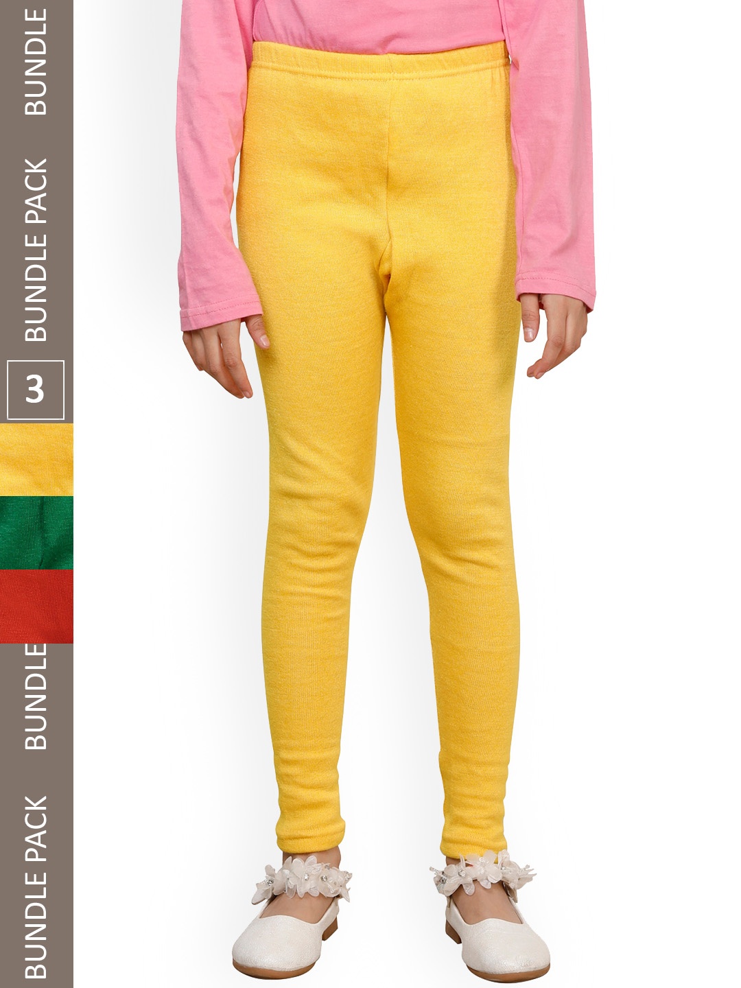 

IndiWeaves Girls Pack Of 3 Woolen Ankle Length Leggings, Yellow