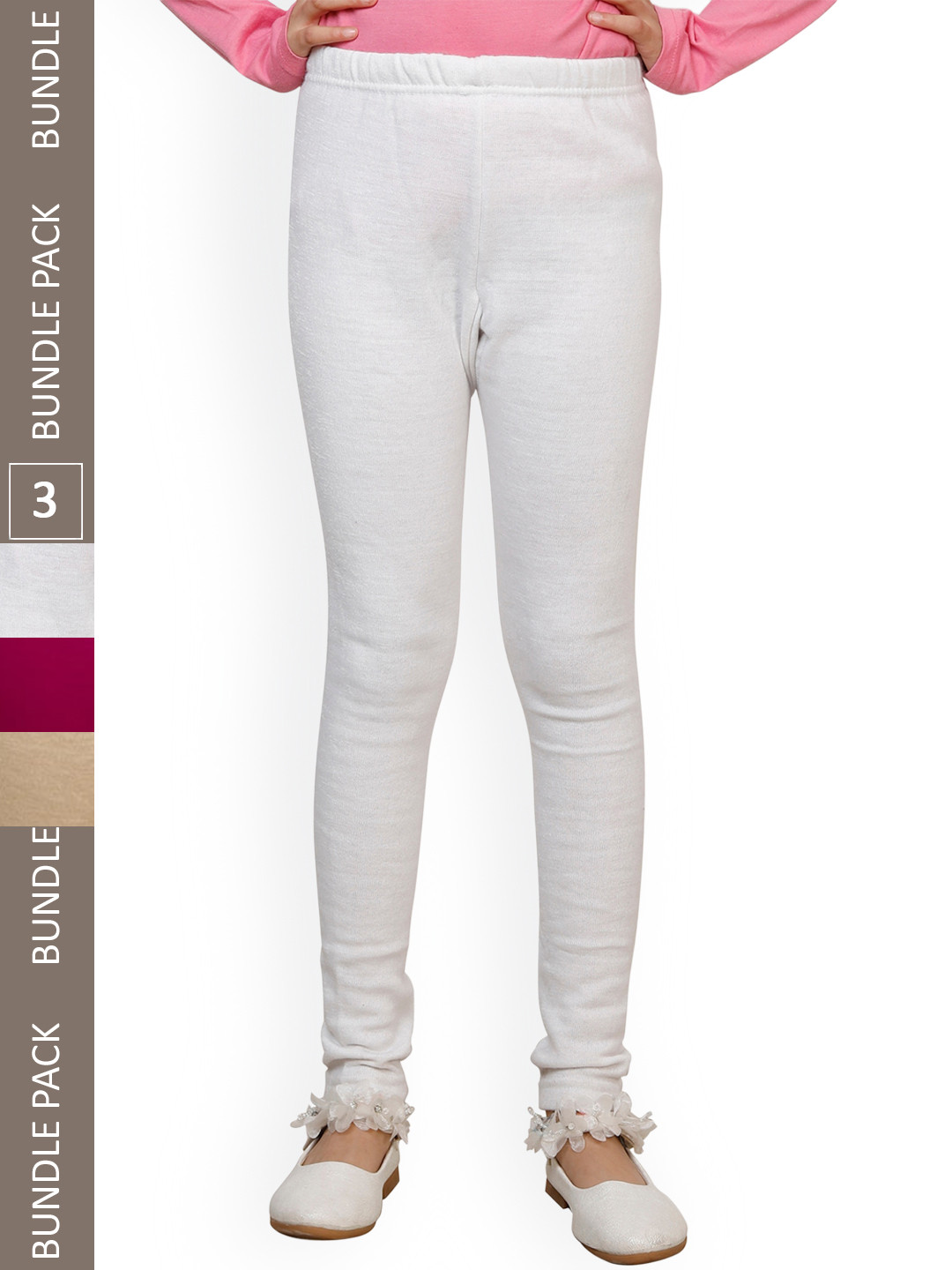 

IndiWeaves Girls Pack Of 3 Woolen Ankle-Length Leggings, White