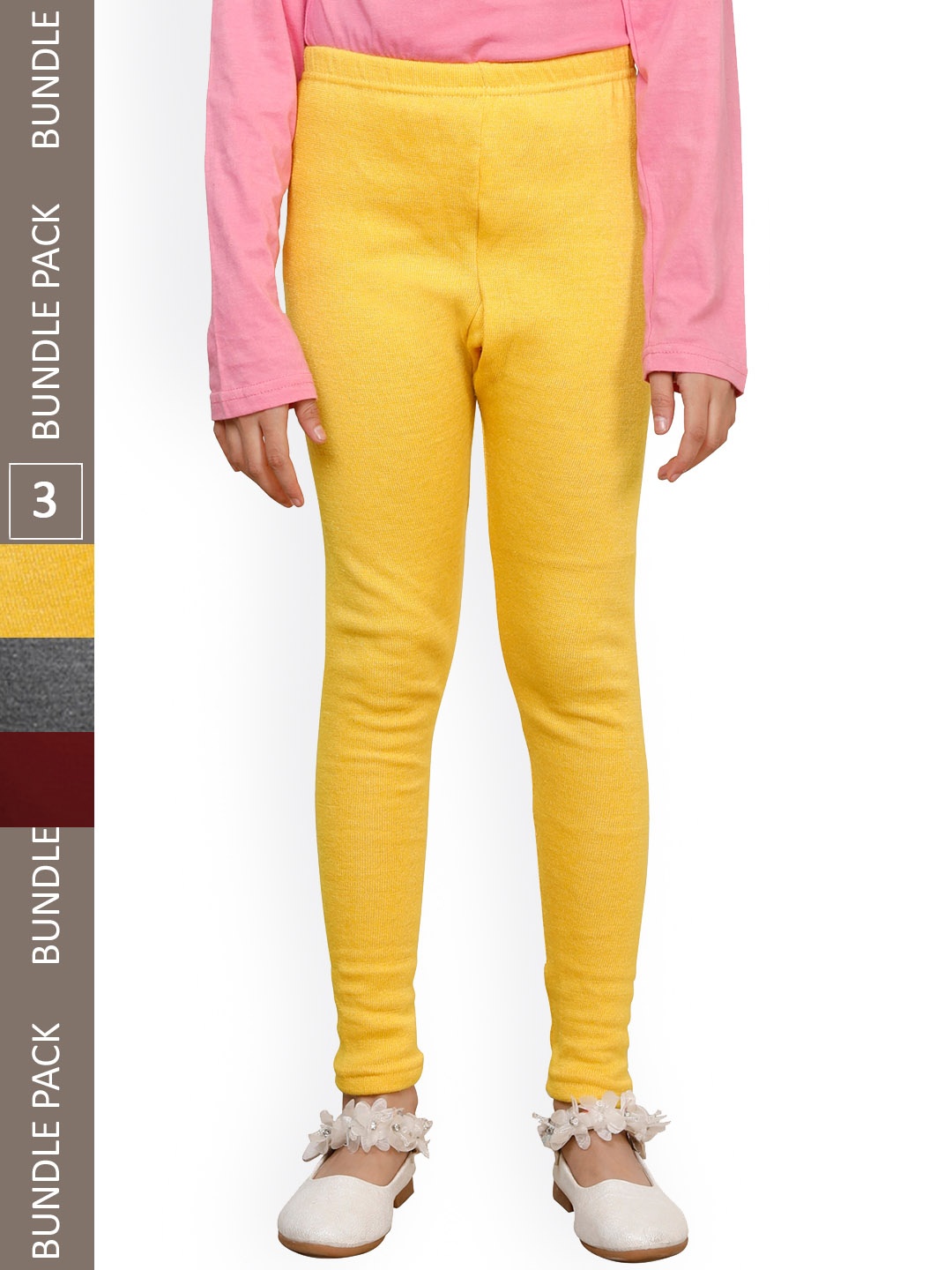 

IndiWeaves Girls Pack Of 3 Ankle-Length Wool Leggings, Yellow