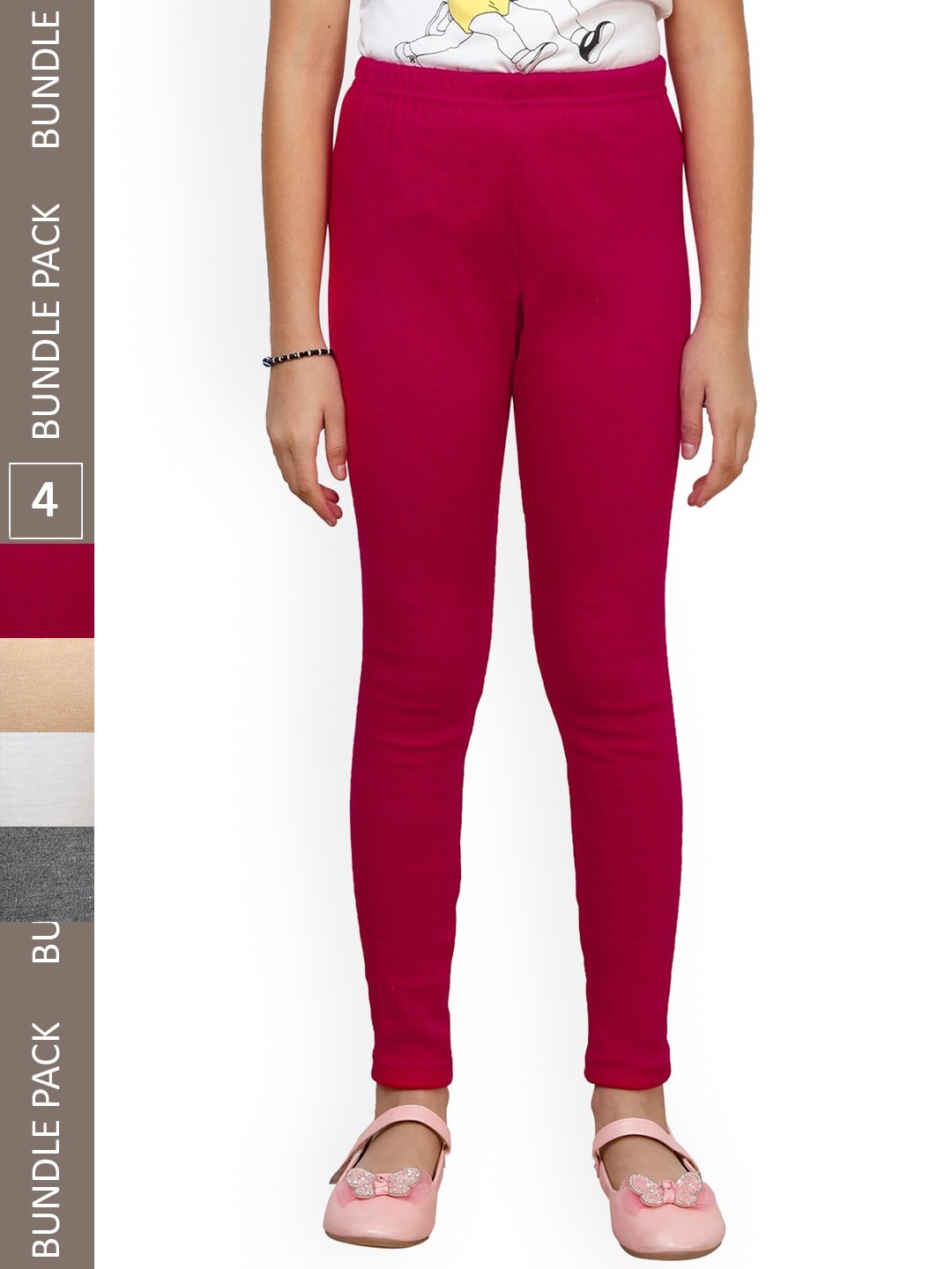 

IndiWeaves Girls Pack Of 4 Ankle-Length Wool Leggings, Magenta