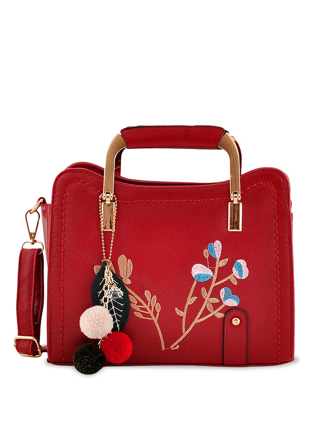 

Pez dorado Floral Embroidered Structured Handheld Bag, Maroon