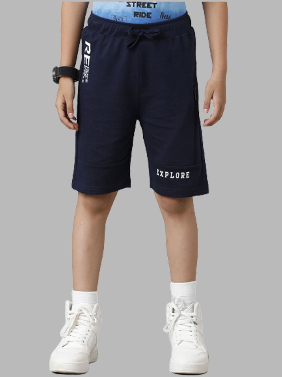 

UNDER FOURTEEN ONLY Boys Mid-Rise Cotton Shorts, Navy blue