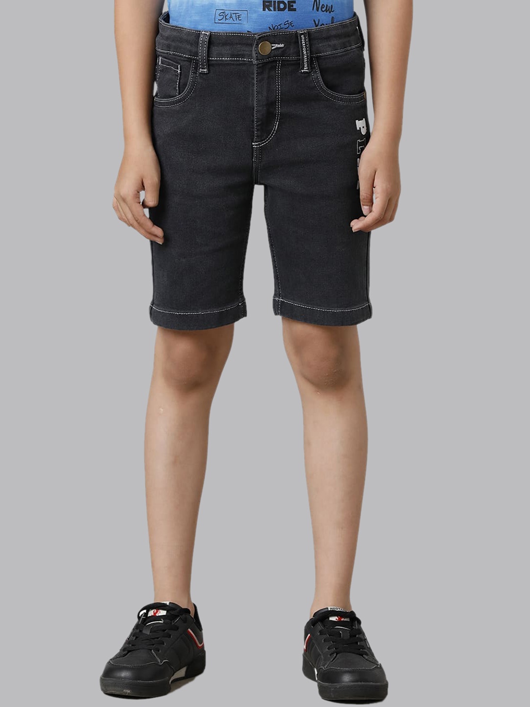 

UNDER FOURTEEN ONLY Boys Mid-Rise Cotton Denim Shorts, Navy blue
