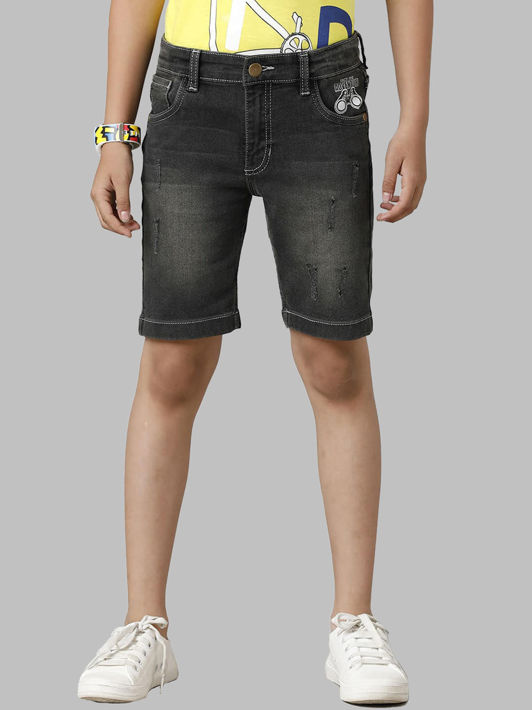 

UNDER FOURTEEN ONLY Boys Mid-Rise Cotton Denim Shorts, Black