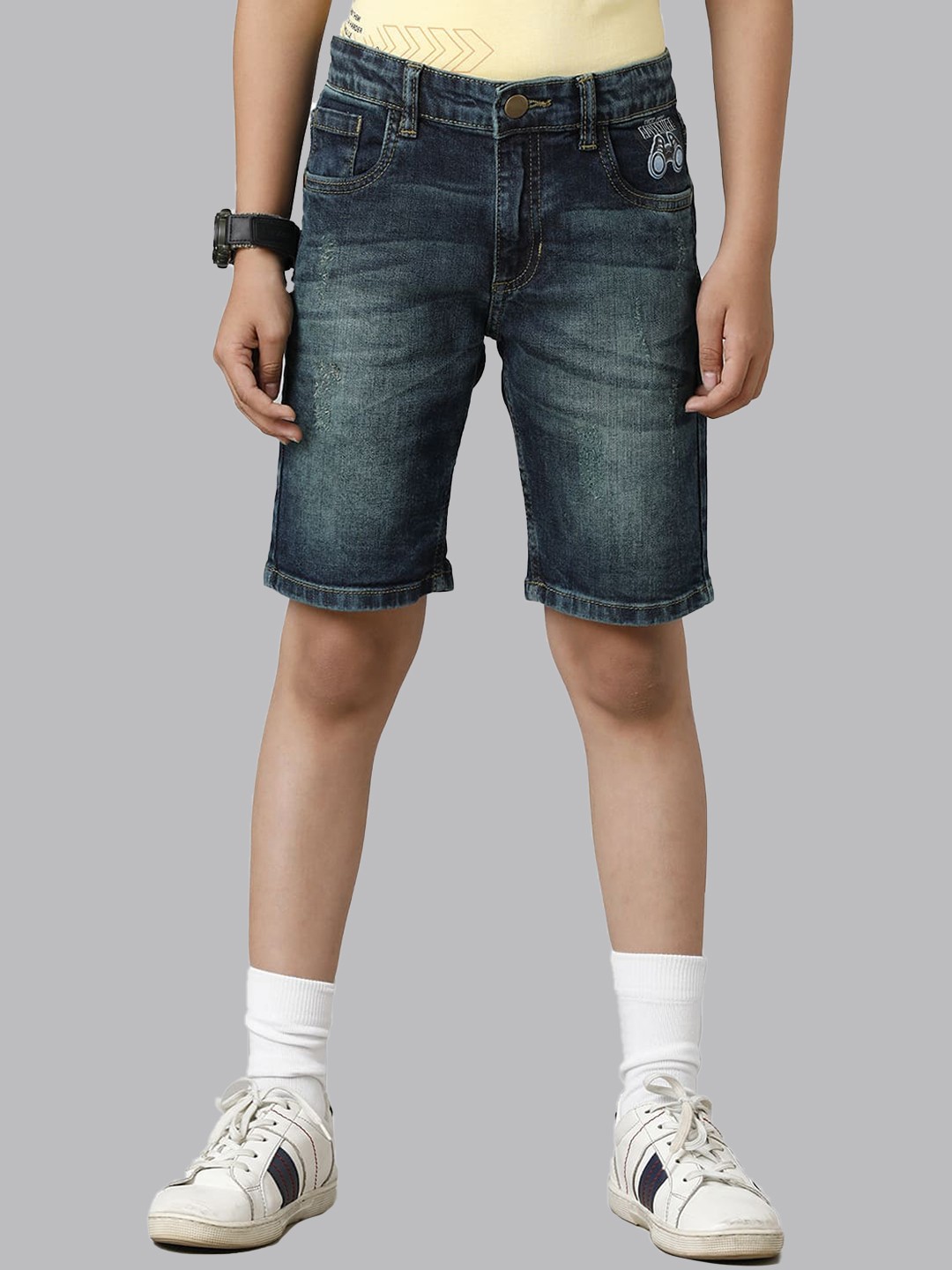 

UNDER FOURTEEN ONLY Boys Mid-Rise Cotton Denim Shorts, Navy blue