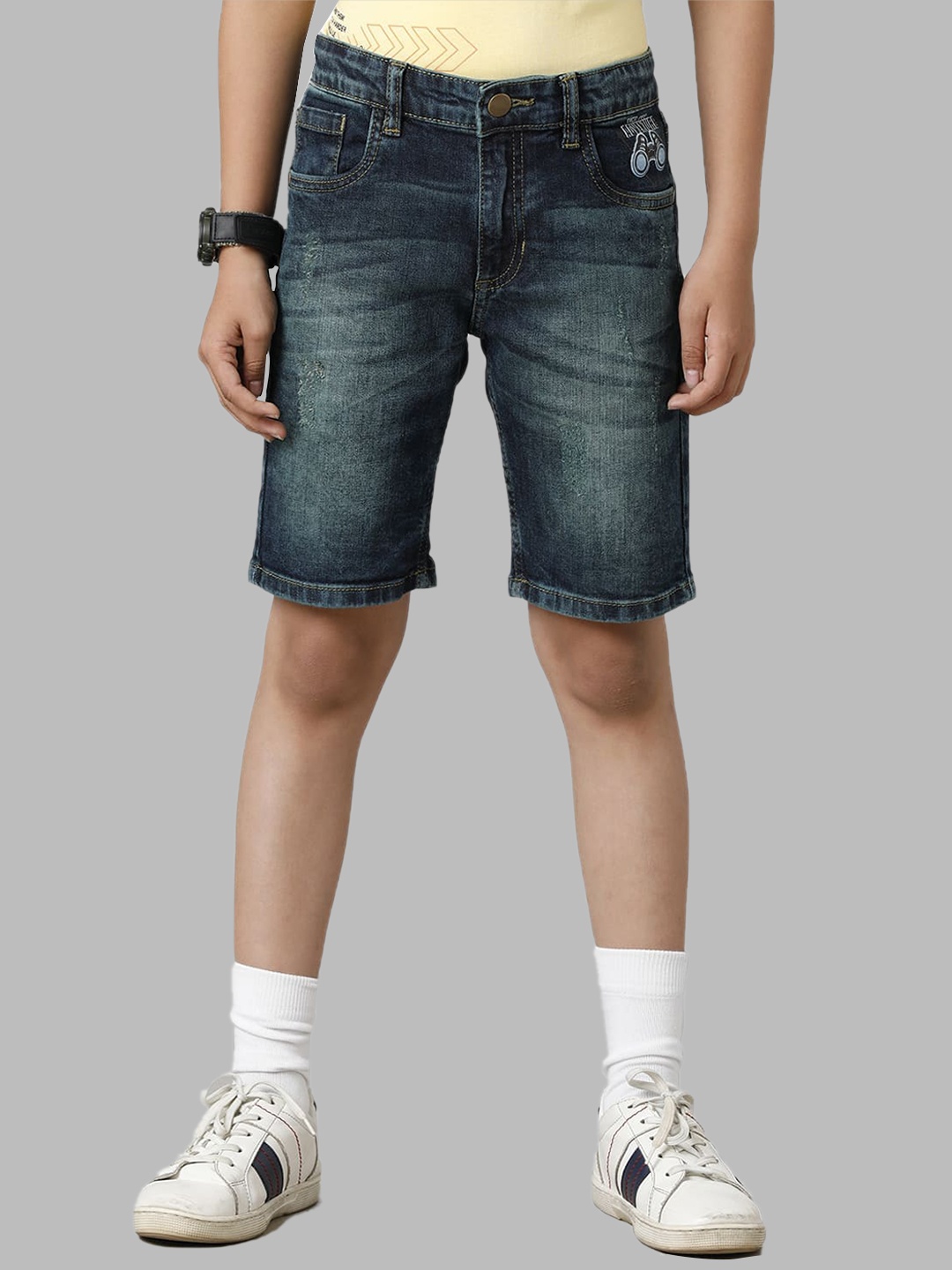 

UNDER FOURTEEN ONLY Boys Mid-Rise Cotton Denim Shorts, Navy blue