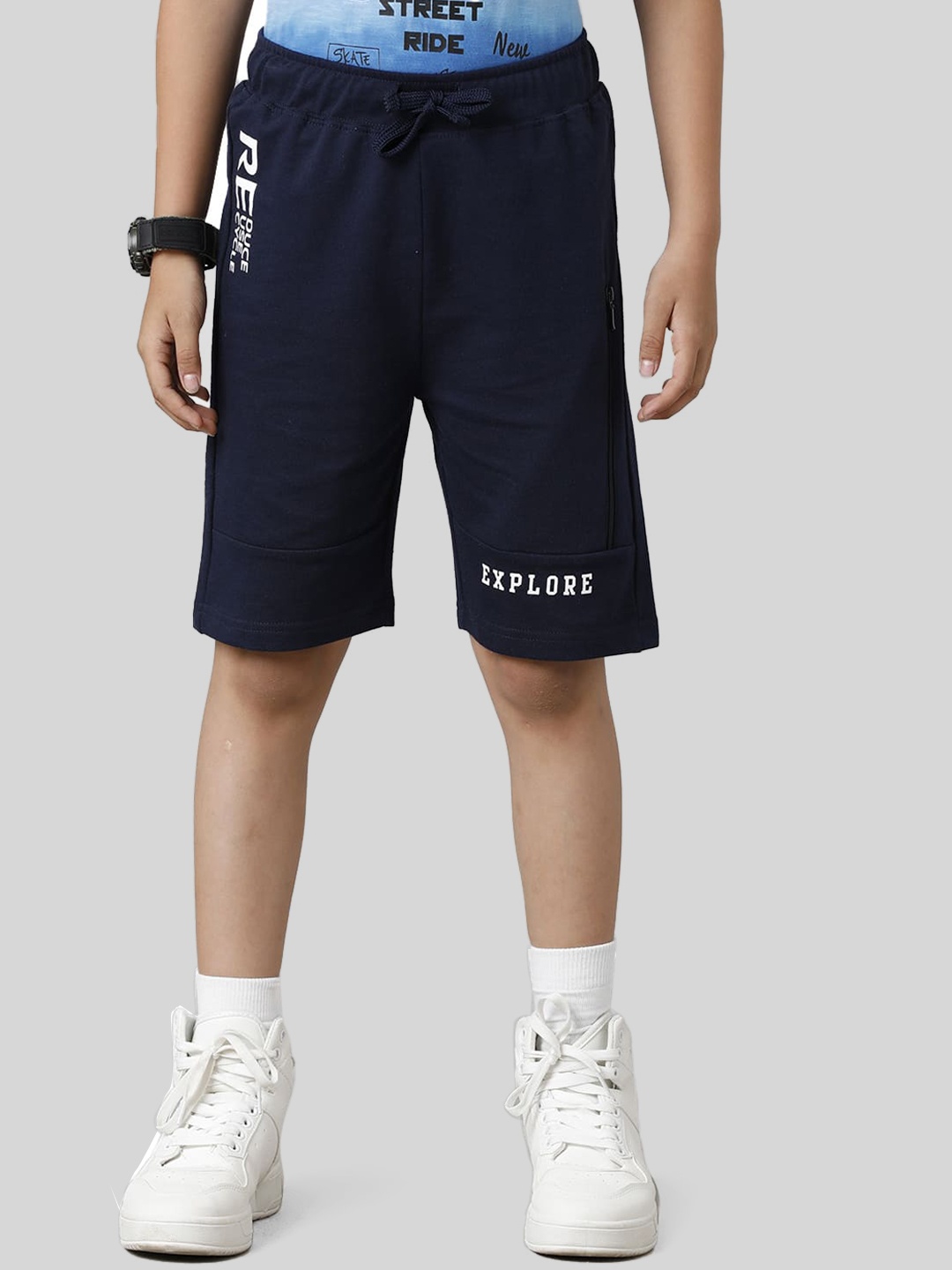 

UNDER FOURTEEN ONLY Boys Mid-Rise Cotton Shorts, Navy blue