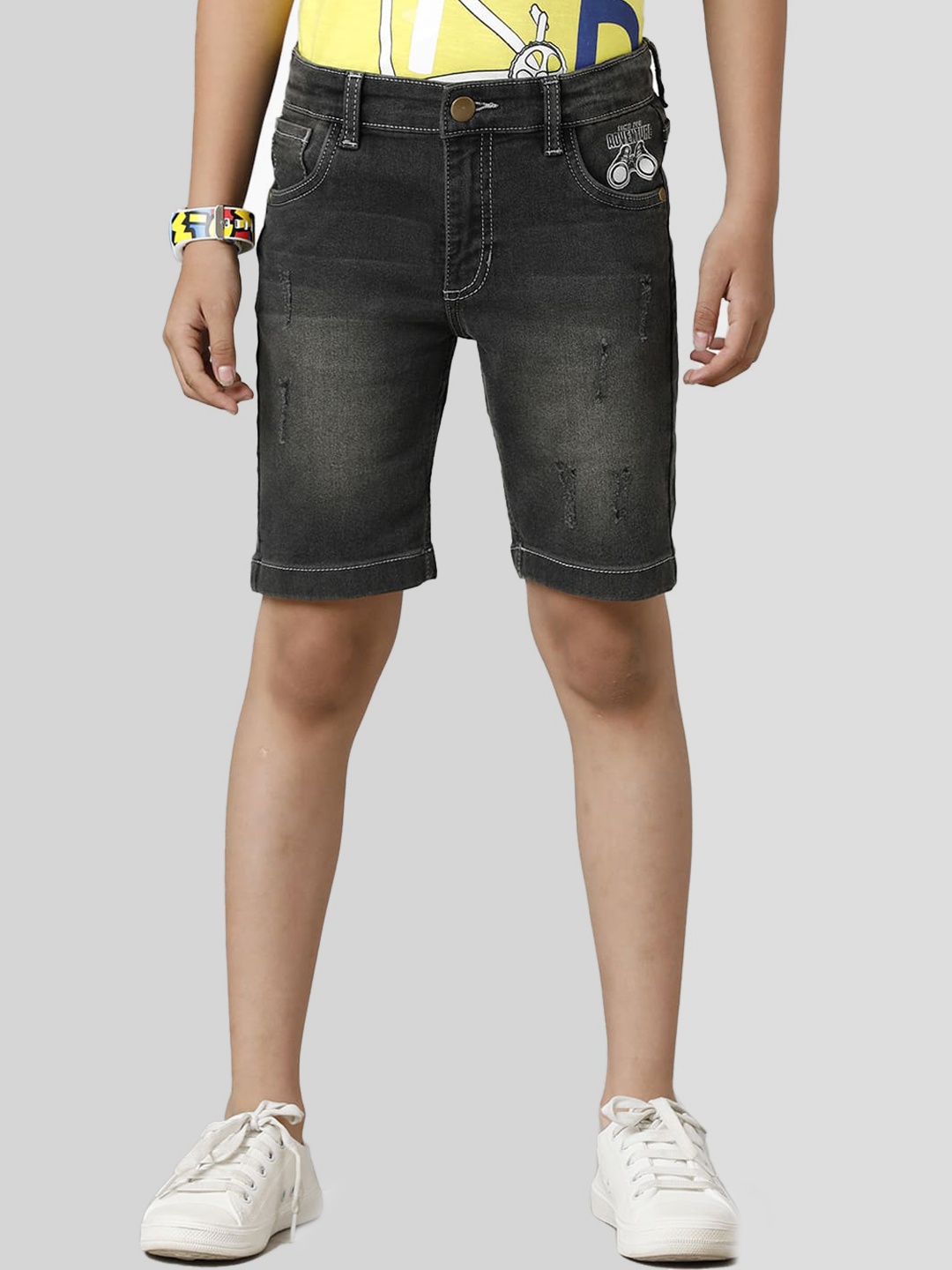 

UNDER FOURTEEN ONLY Boys Mid-Rise Cotton Denim Shorts, Black