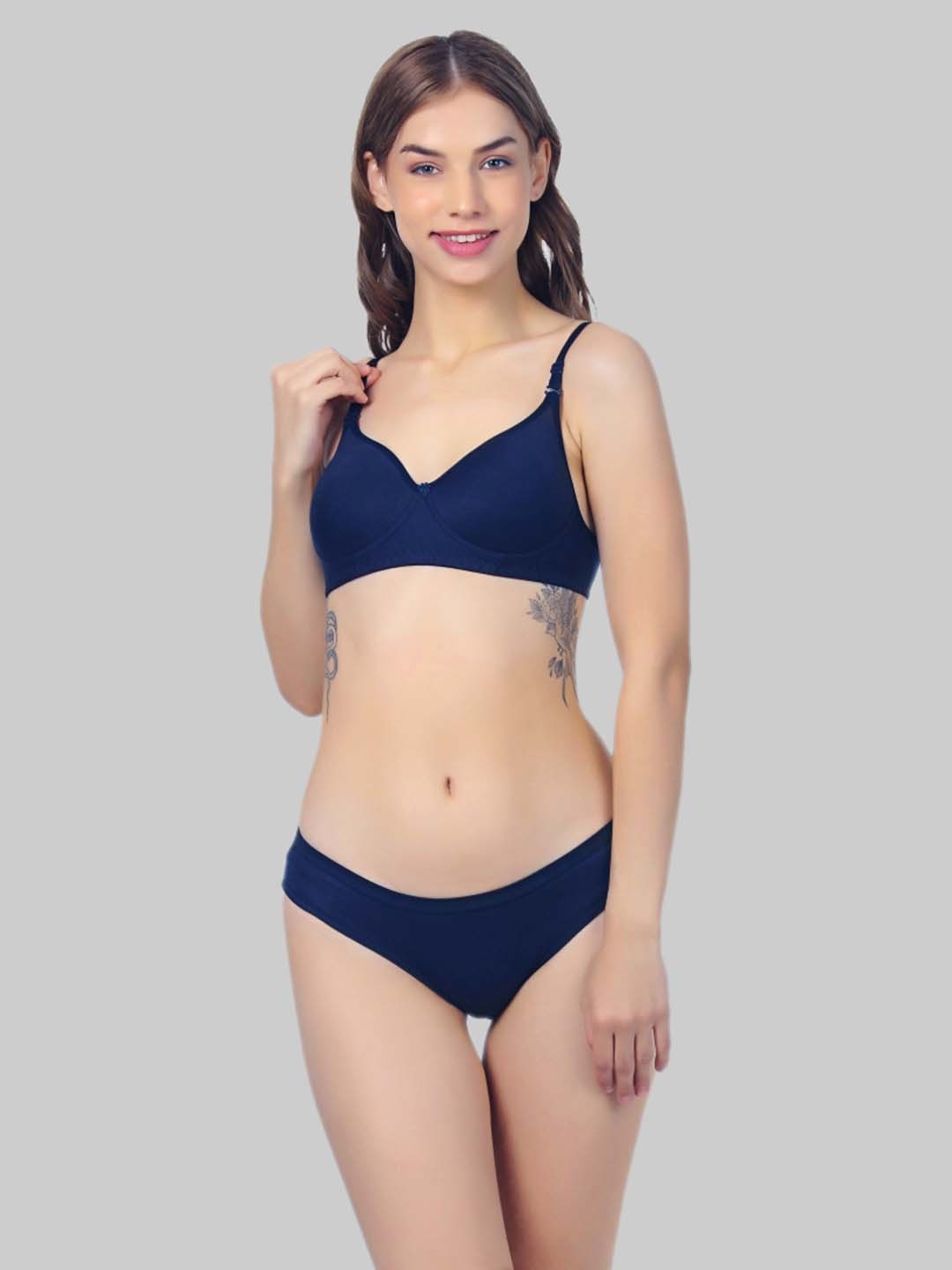 

FUNAHME Cotton Padded Lingerie Set, Navy blue