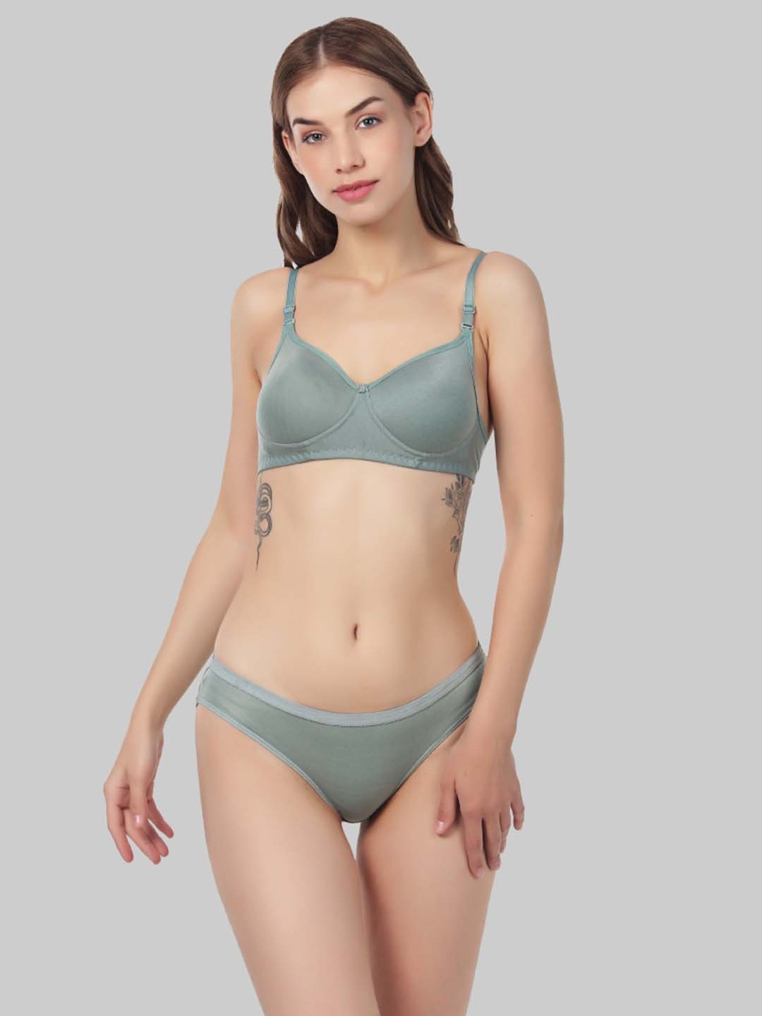 

FUNAHME Lightly Padded Cotton Briefs Lingerie Set, Grey
