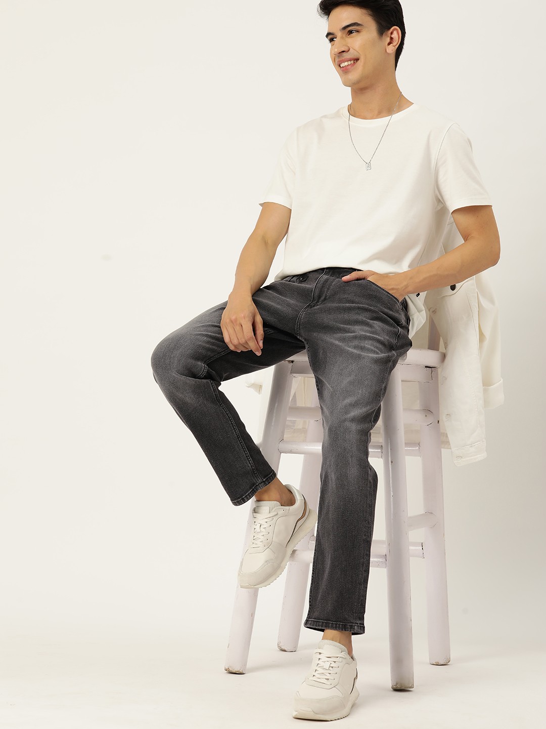 

M&H Our Water Men Slim Tapered Fit Light Fade Stretchable Jeans, Charcoal