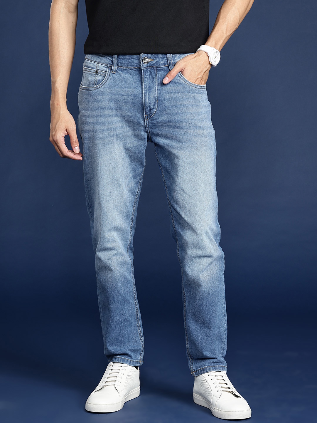 

Mast & Harbour Men Tapered Fit Light Fade Stretchable Jeans, Blue