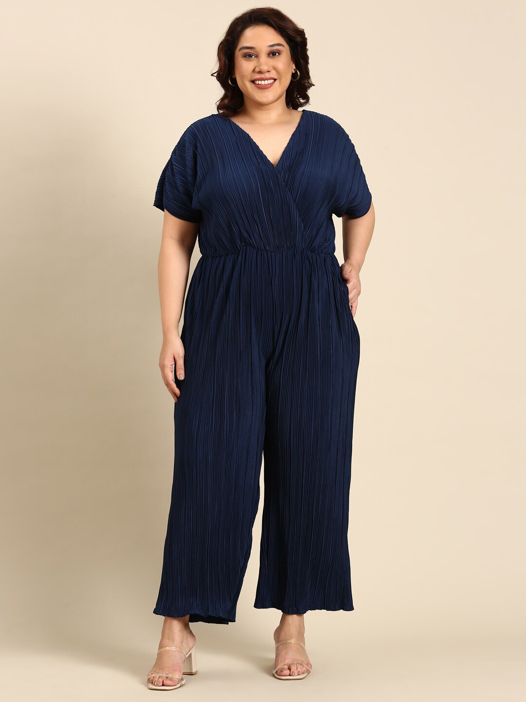 

The Pink Moon Plus Size Self Design Basic Jumpsuit, Navy blue