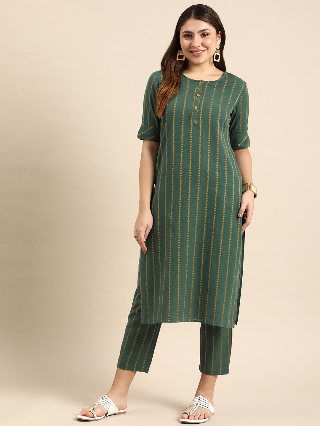 

Anouk Regular Pure Cotton Kurta with Trousers, Green