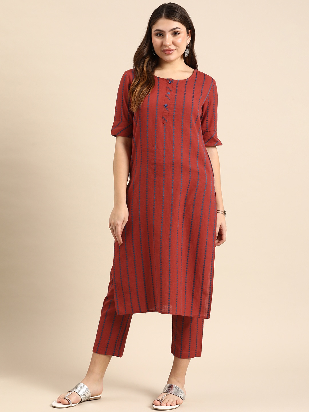 

Anouk Regular Pure Cotton Kurta with Trousers, Rust
