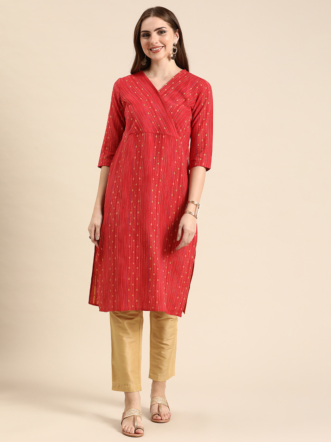 

Anouk Woven Design Kurta, Red
