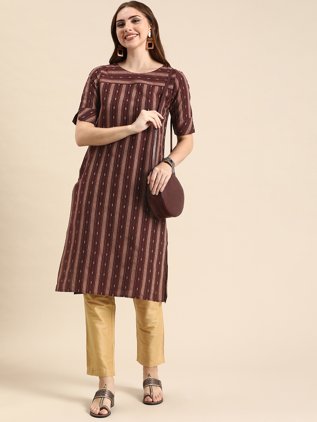 

Anouk Striped Pure Cotton Kurta, Maroon