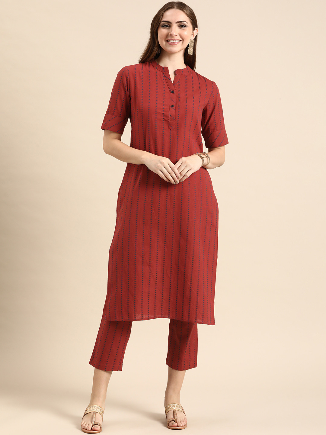 

Anouk Regular Pure Cotton Kurta with Trousers, Red