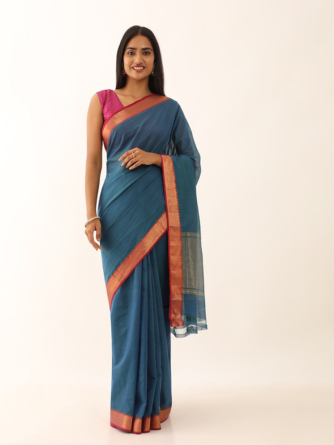 

Taneira Zari Pure Cotton Mangalagiri Saree, Navy blue
