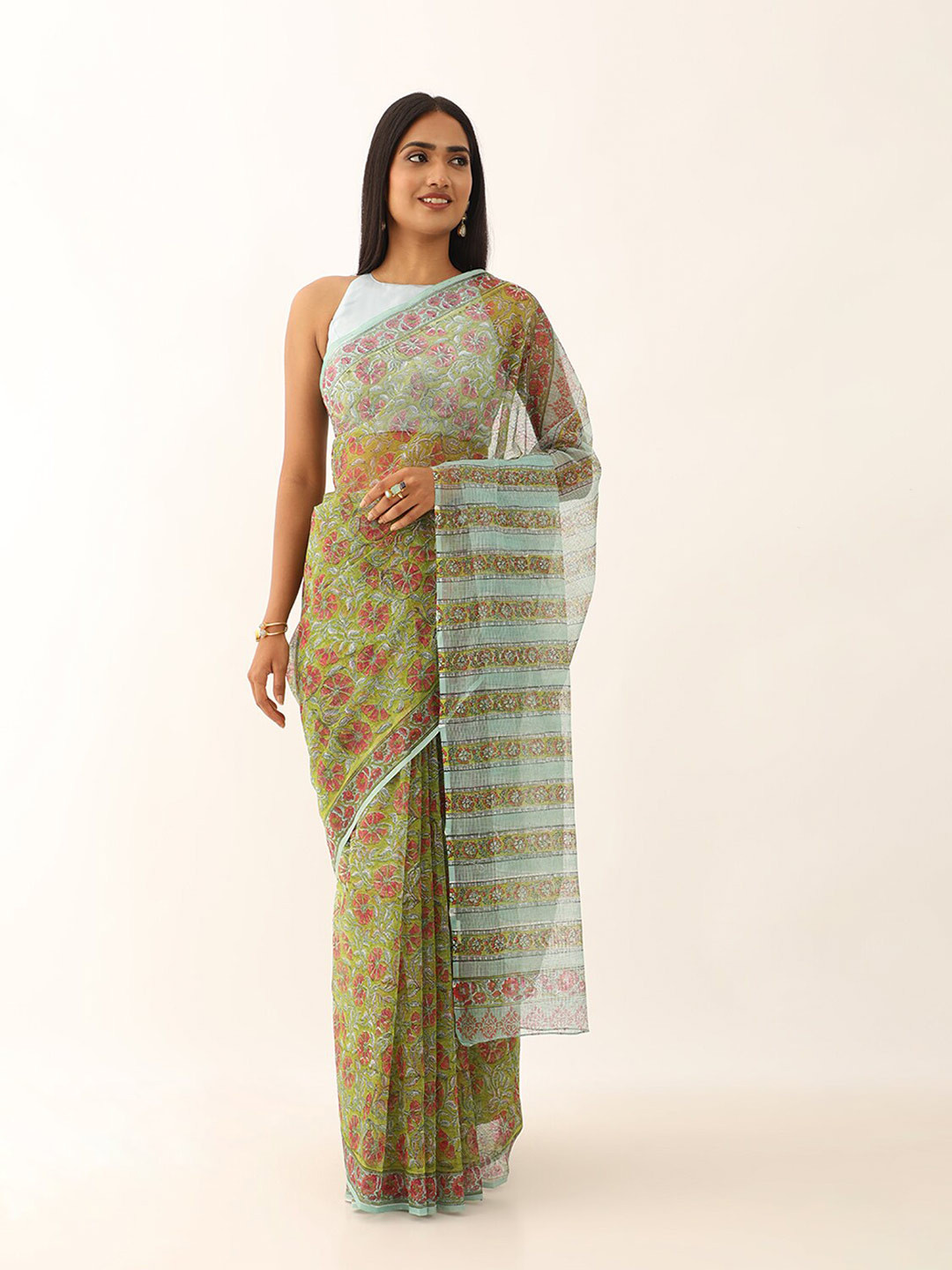 

Taneira Ethnic Motifs Printed Pure Cotton Kota Saree, Green