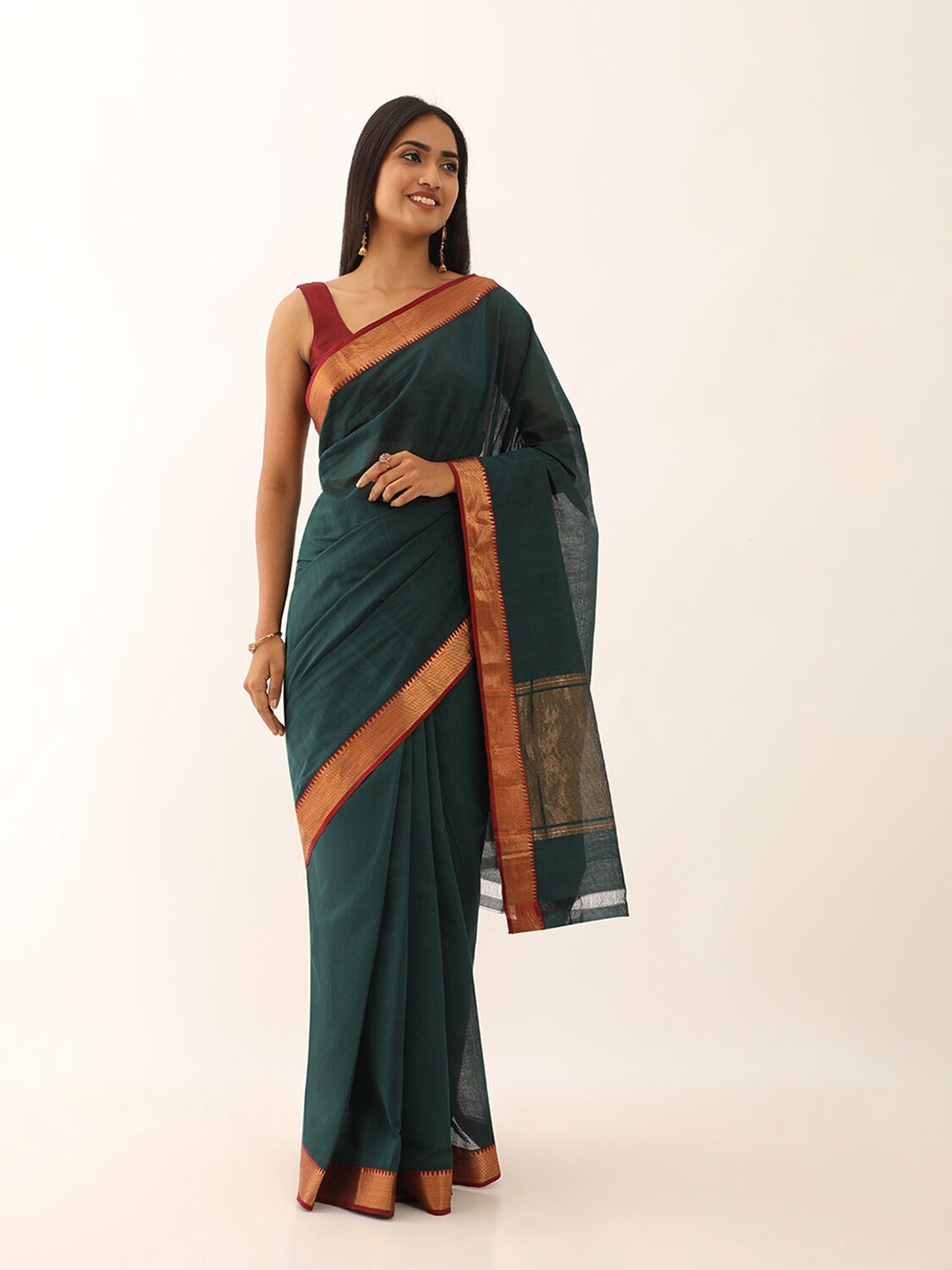 

Taneira Zari Pure Cotton Mangalagiri Saree, Green