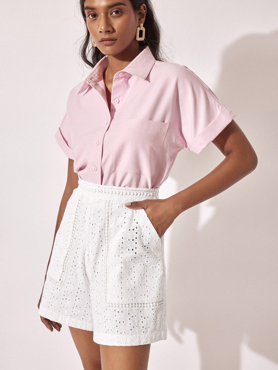 

The Label Life Women Self Design High-Rise Cotton Shorts, White