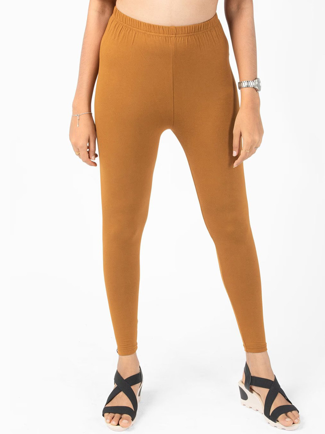 

KALINI Cotton Ankle Length Leggings, Brown