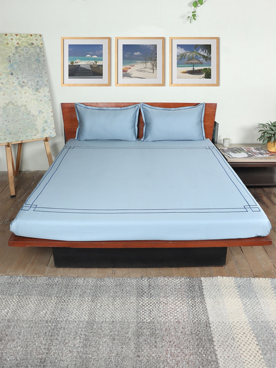 

ZEBA Blue 800 TC Cotton King Bedsheet With 2 Pillow Covers