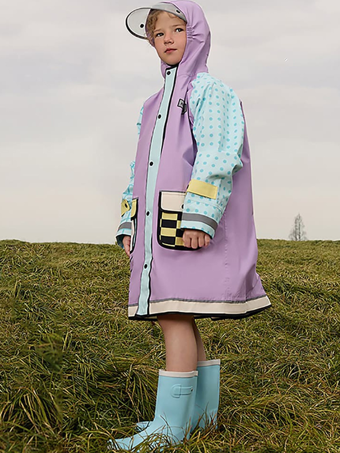 

Little Surprise Box LLP Kids Geometric Printed Knee-Length Rain Jacket, Purple