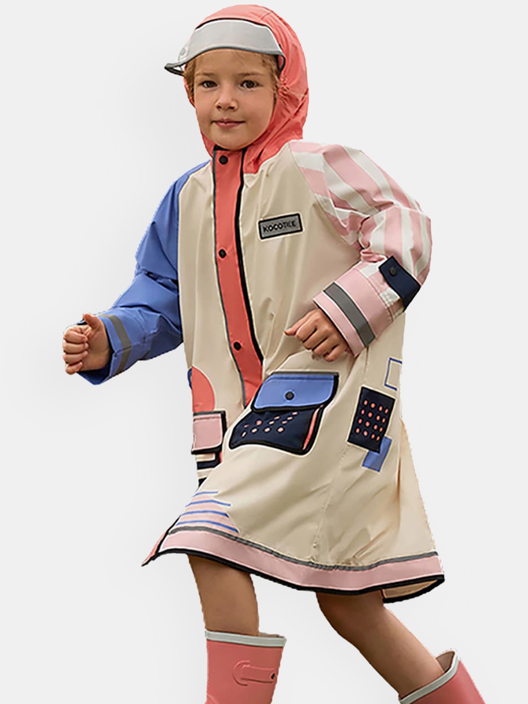 

Little Surprise Box LLP Unisex Kids Geometric Printed Knee-Length Rain Jacket, Cream
