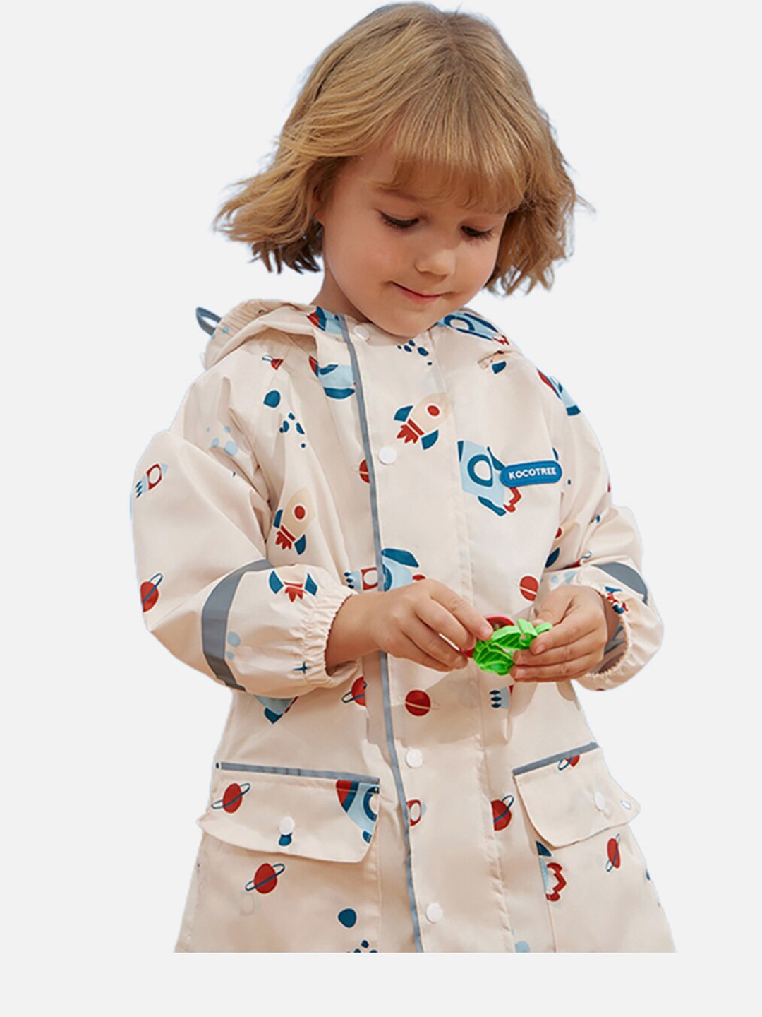 

Little Surprise Box LLP Kids Printed Hooded Rain Jacket, Cream