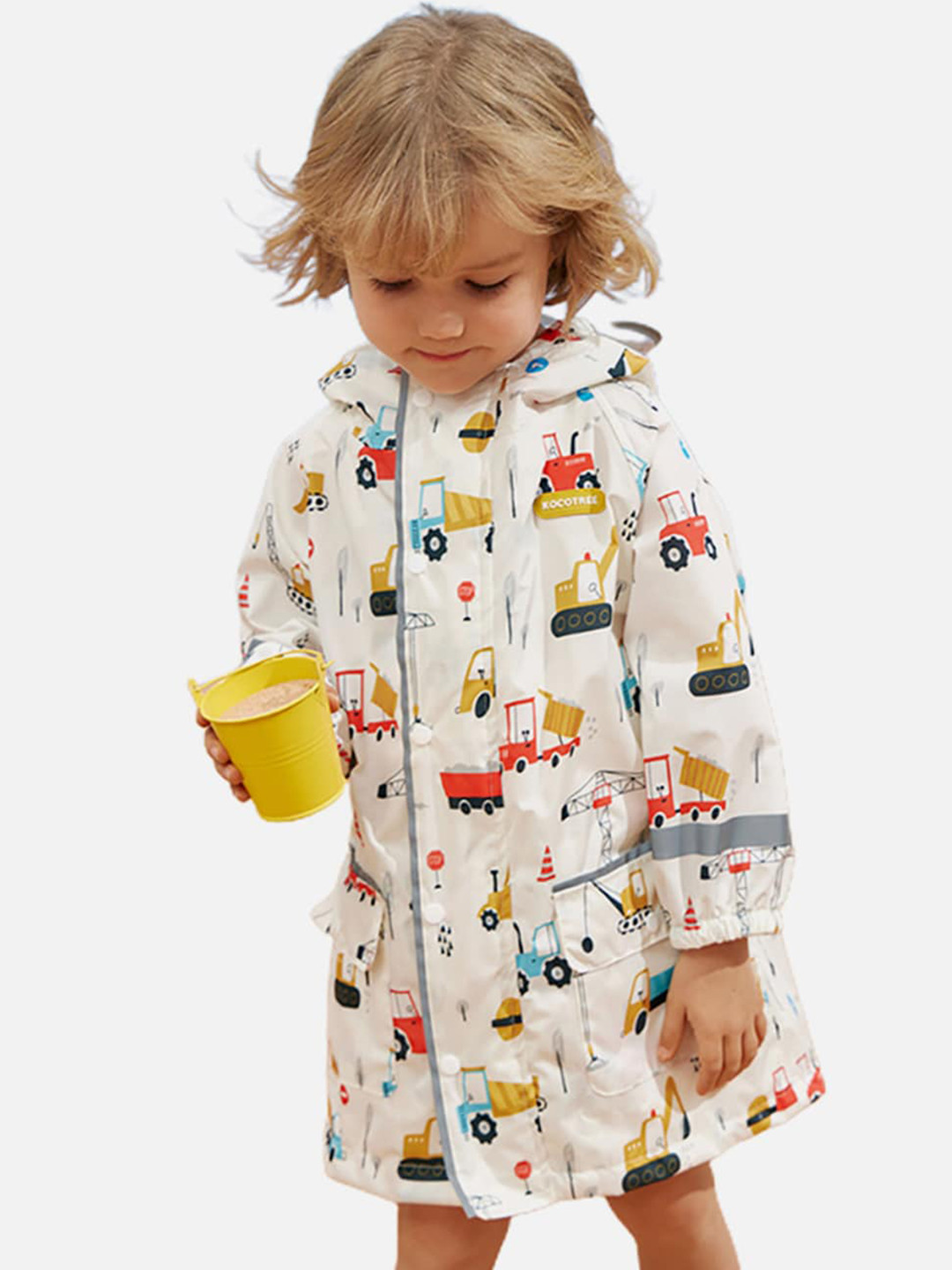 

Little Surprise Box LLP Kids Printed Hooded Rain Jacket, Cream