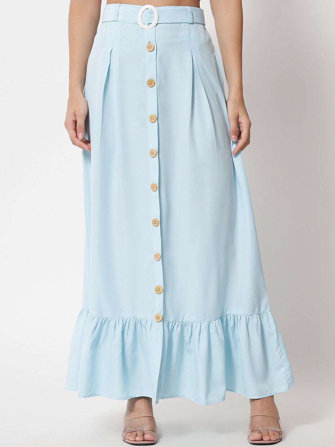 

OCEANISTA Pleated Gathered Detail A-Line Maxi Skirt, Blue