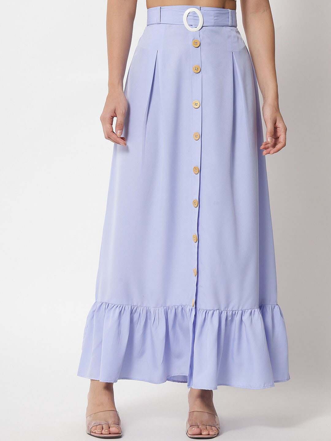 

OCEANISTA Pleated Gathered Detail A-Line Maxi Skirt, Blue