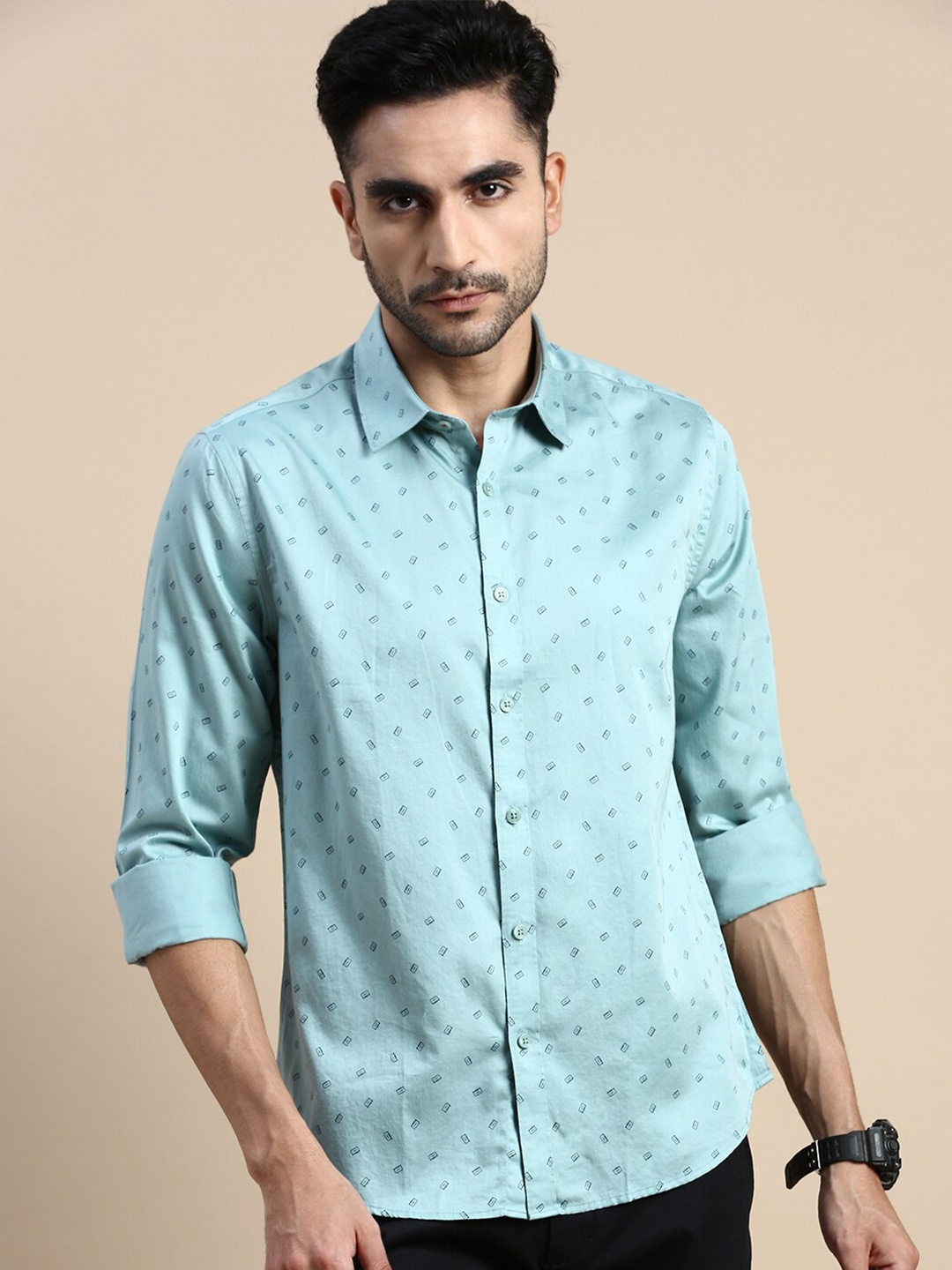 

INVICTUS Sport Conversational Printed Slim Fit Cotton Casual Shirt, Sea green