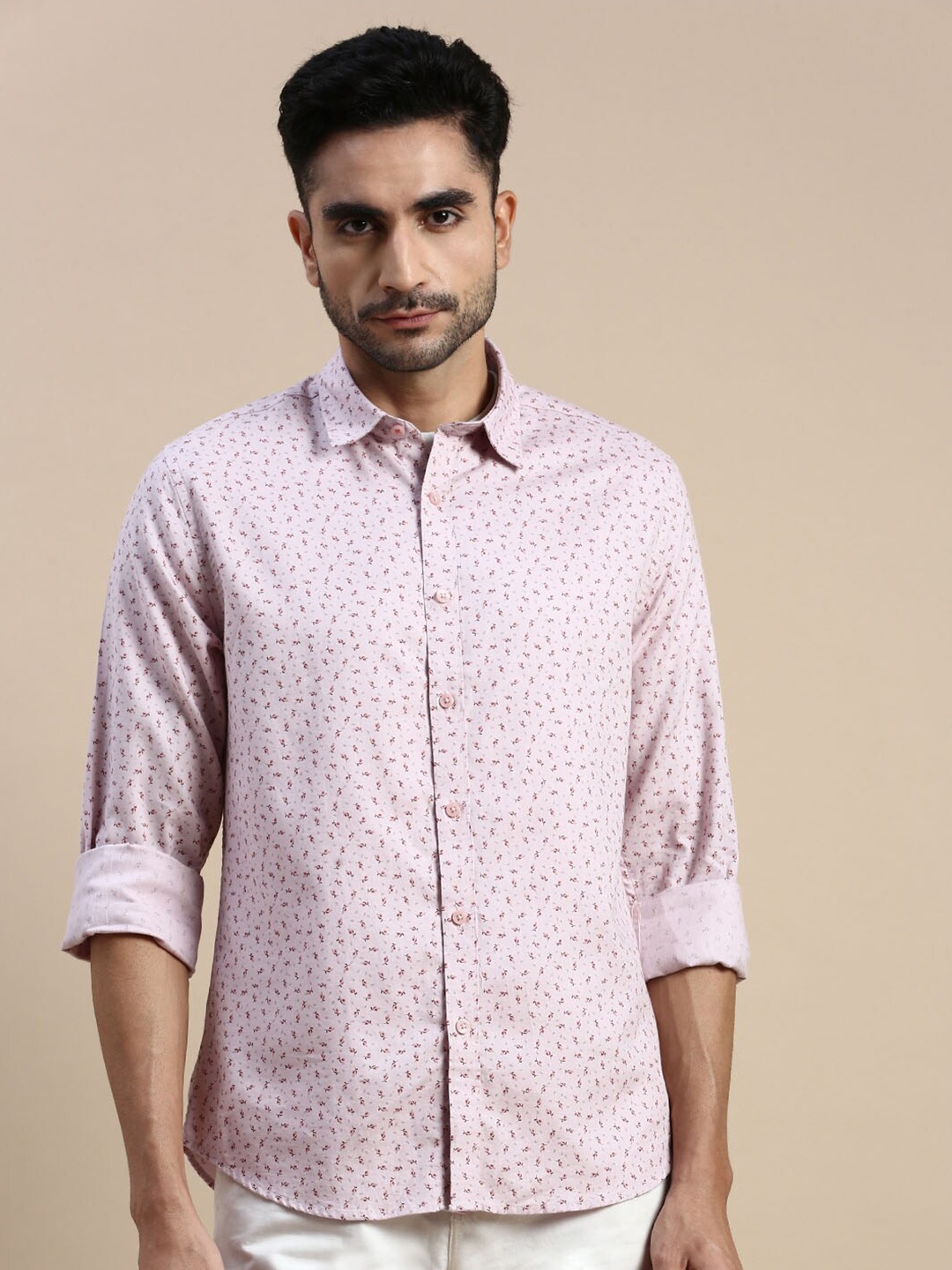 

INVICTUS Sport Micro Ditsy Printed Slim Fit Cotton Casual Shirt, Pink