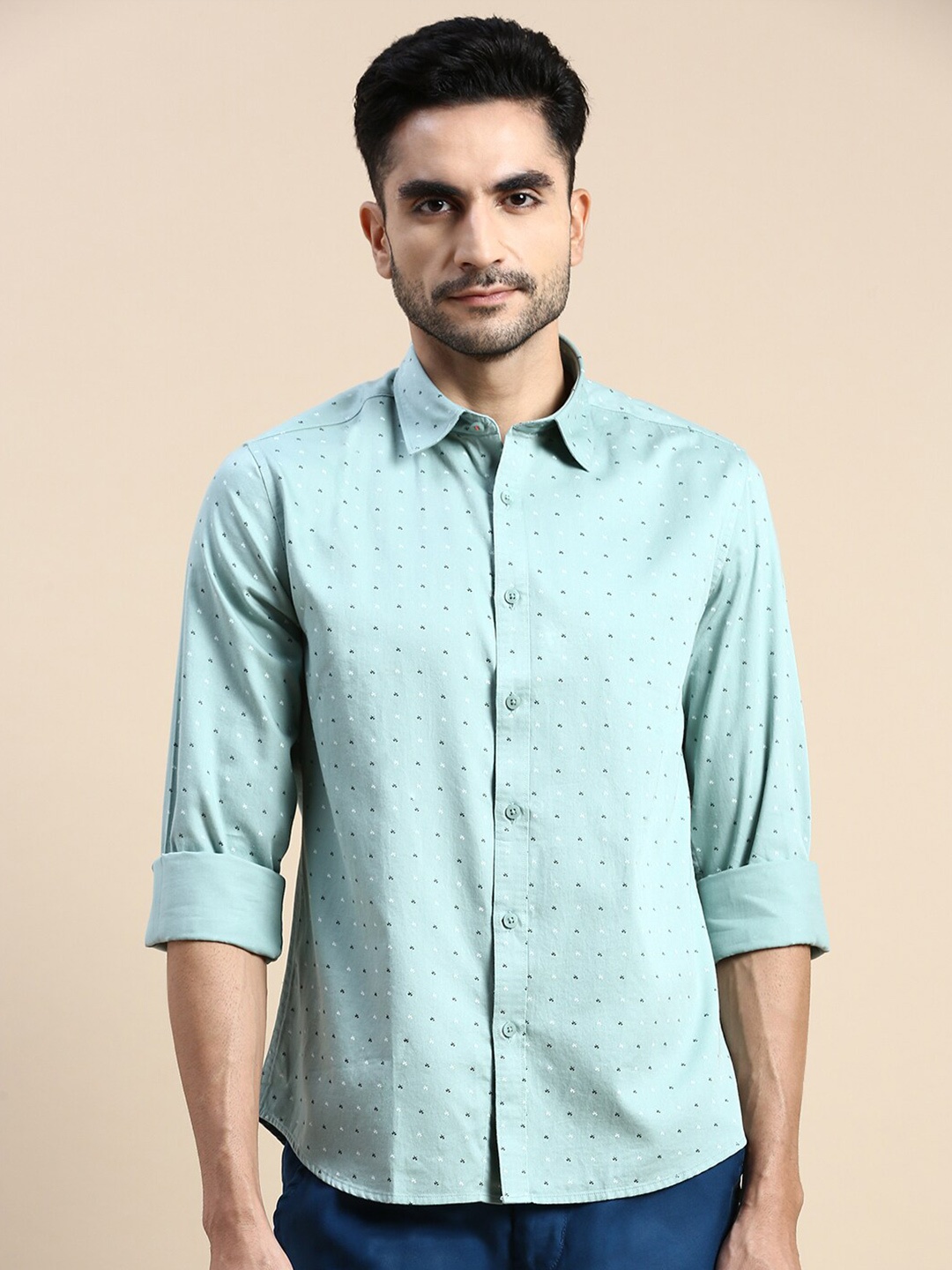 

INVICTUS Sport Micro Ditsy Printed Slim Fit Cotton Formal Shirt, Sea green