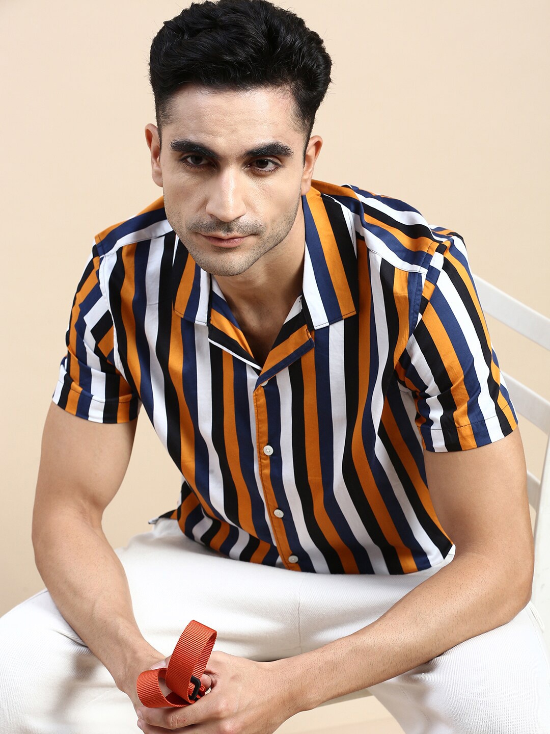 

INVICTUS Club Striped Printed Cotton Slim Fit Casual Shirt, White
