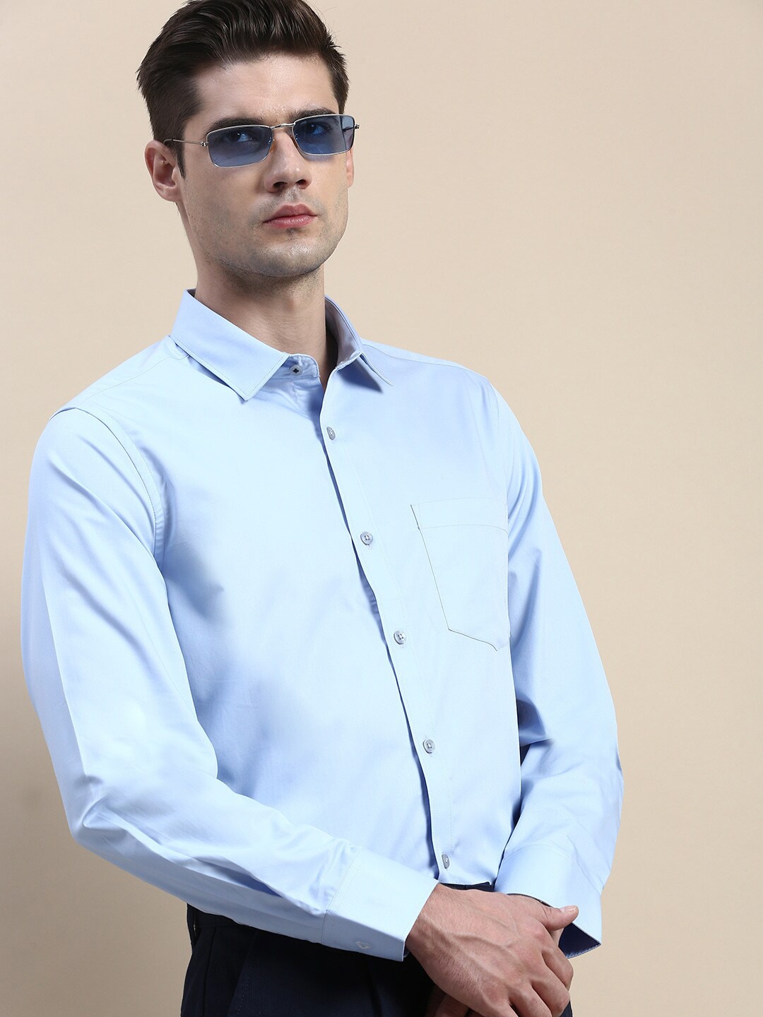 

INVICTUS Standard Spread Collar Slim Fit Cotton Formal Shirt, Blue