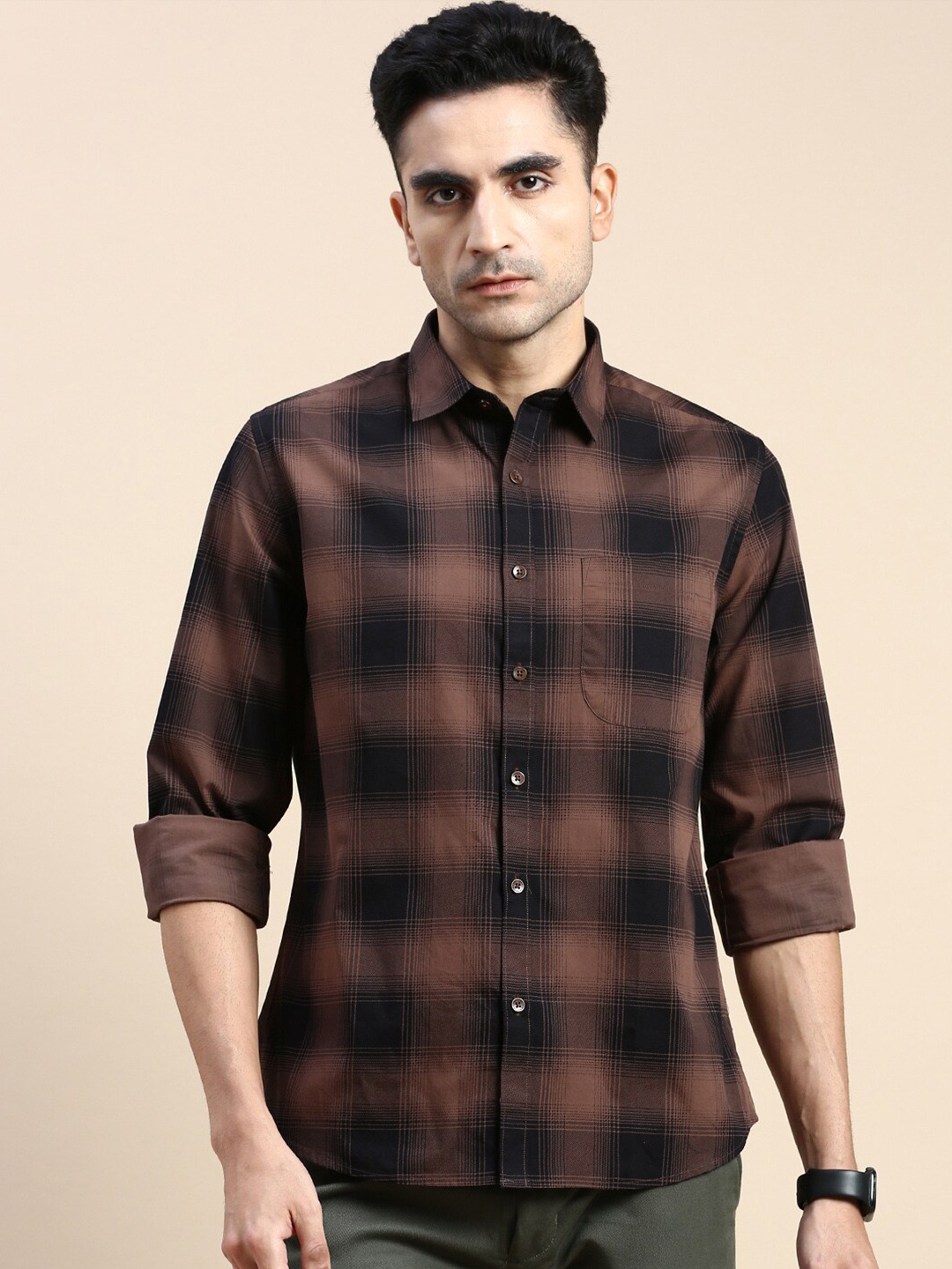 

INVICTUS Sport Slim Fit Tartan Checked Casual Cotton Shirt, Brown