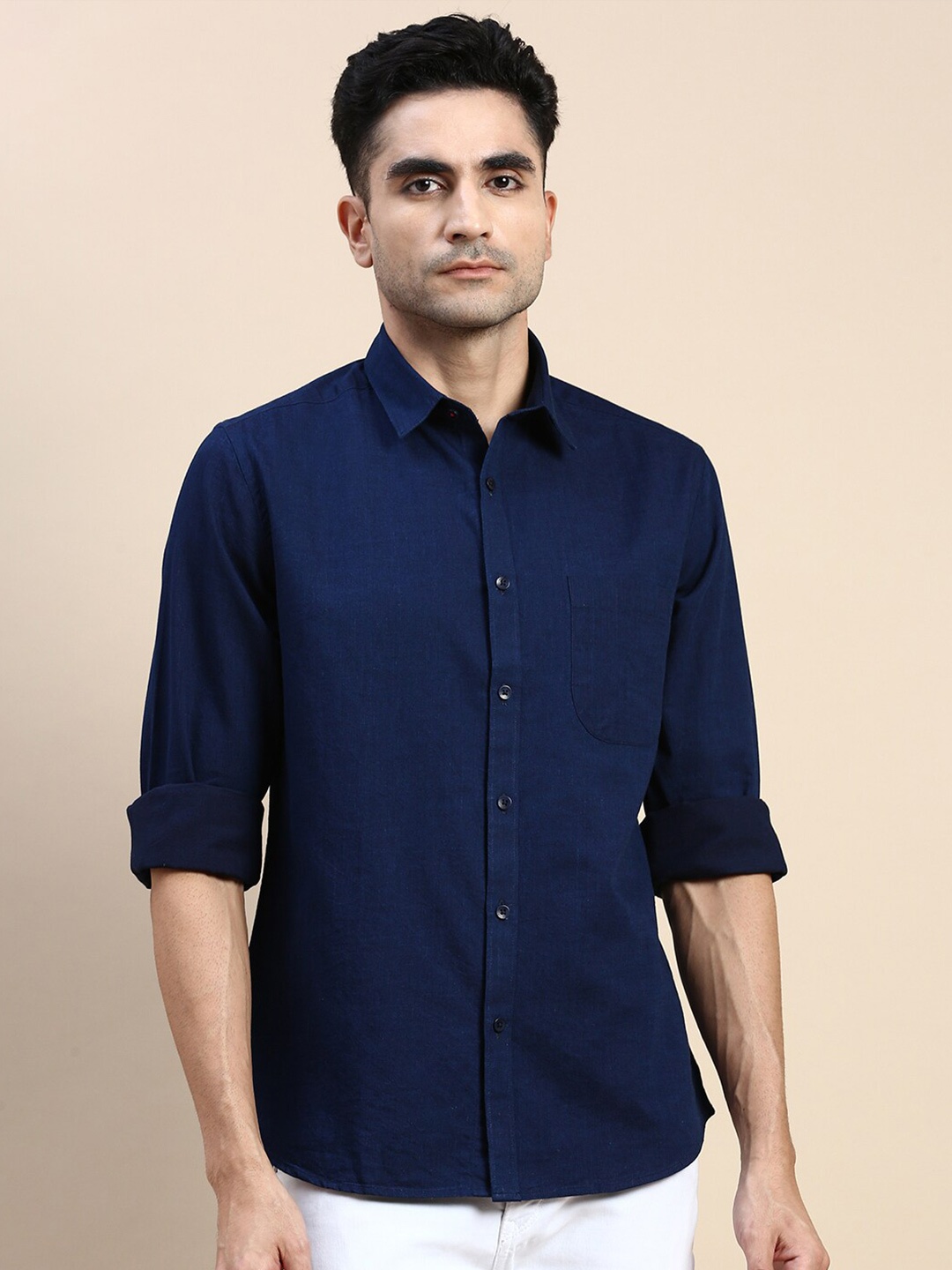 

INVICTUS Sport Slim Fit Opaque Casual Cotton Shirt, Navy blue