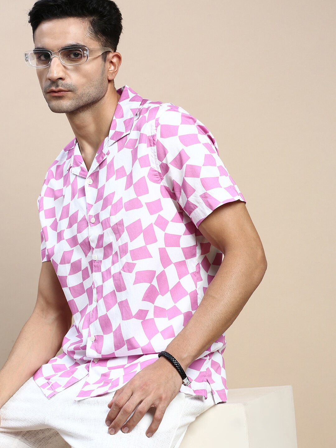 

INVICTUS Club Slim Fit Checked Cotton Casual Shirt, Pink