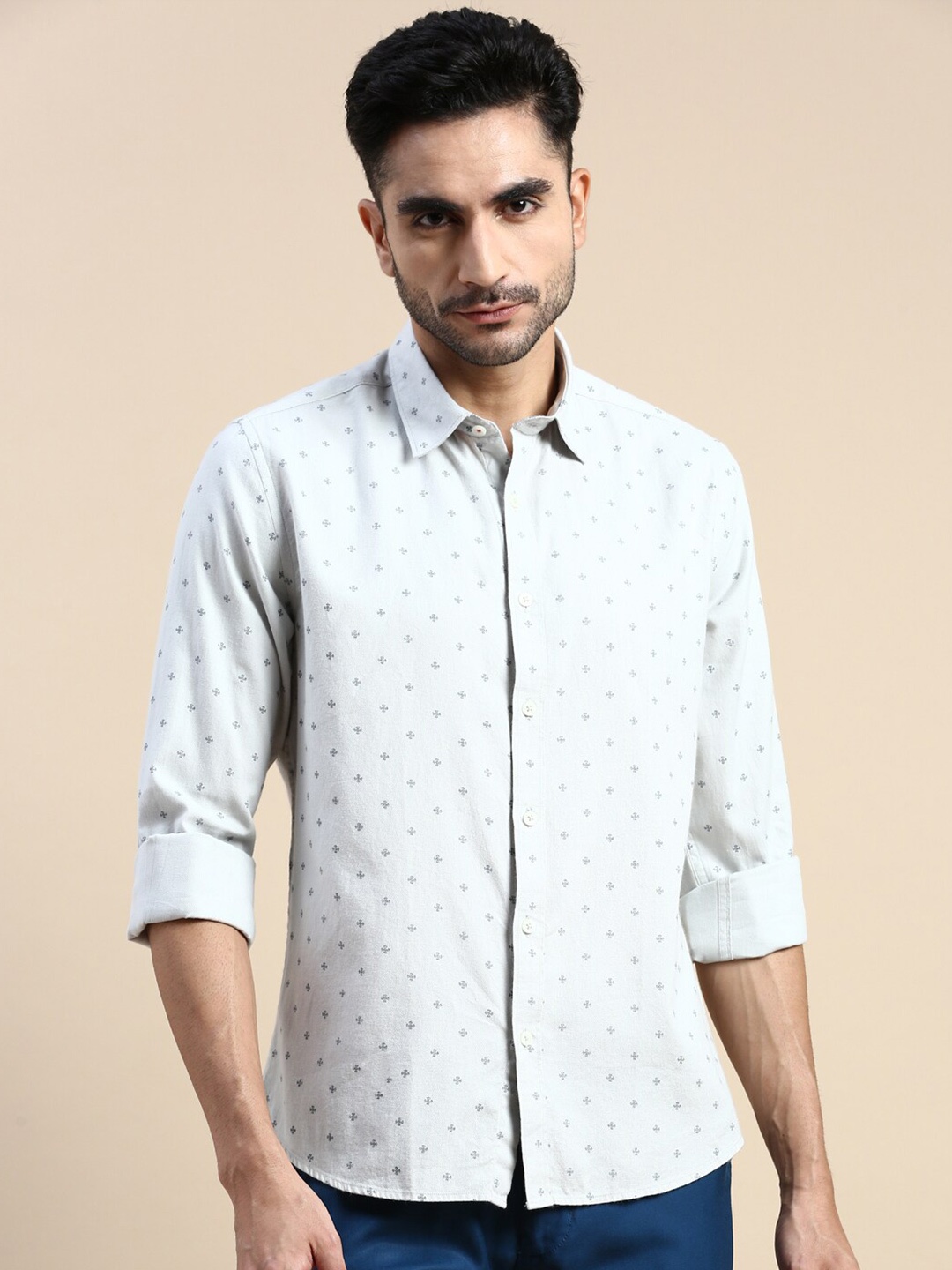 

INVICTUS Sport Slim Fit Micro Ditsy Printed Cotton Casual Shirt, Grey
