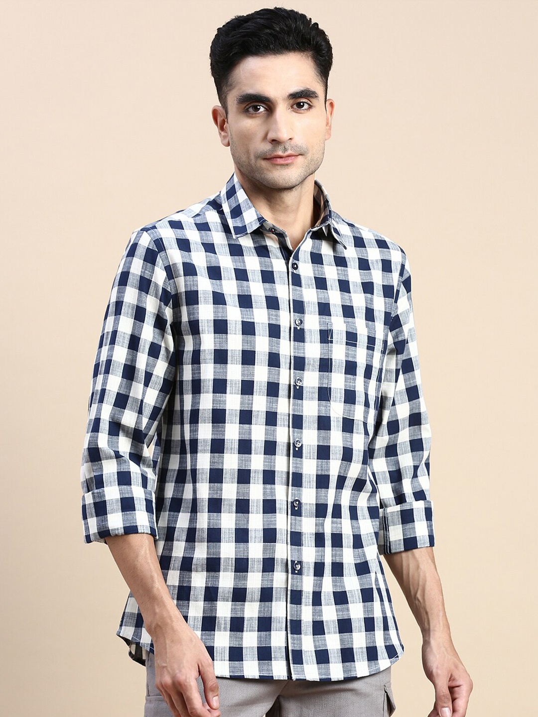 

INVICTUS Sport Gingham Checked Cotton Shirt, Navy blue